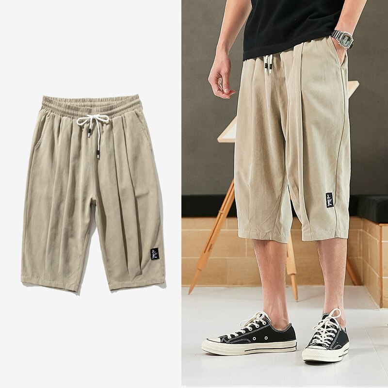 Plus Size Summer Harem Pants Men Short Joggers Chinese Style Calf-Length Casual Baggy Pants Male Capris Trousers 8XL: 7XL / Khaki