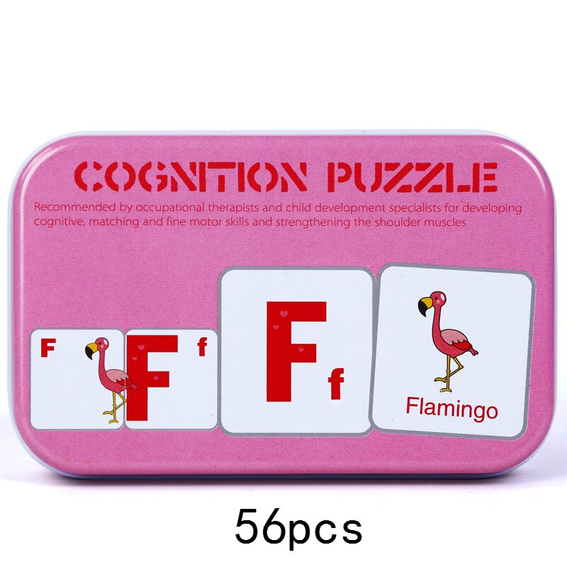 Kids Baby Cognitive Puzzle Cards Montessori Educational Toys Matching Game Cartoon Vehicle Animal Fruit English Learning Cards: Letter and animal