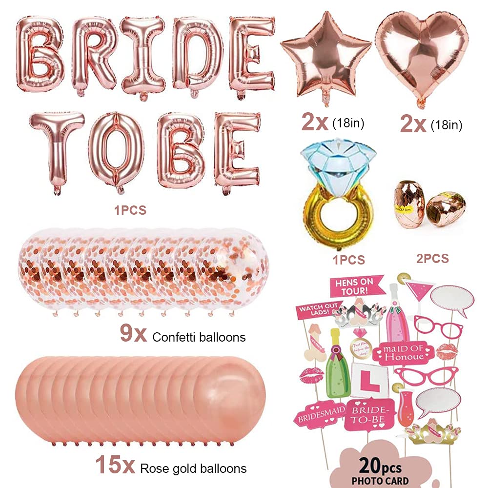 Banner de novia para ser, despedida de soltera, despedida de soltera, decoraciones para despedida de soltera, Kit de globos de oro rosa con accesorio para fotografía, globo de confeti: Default Title