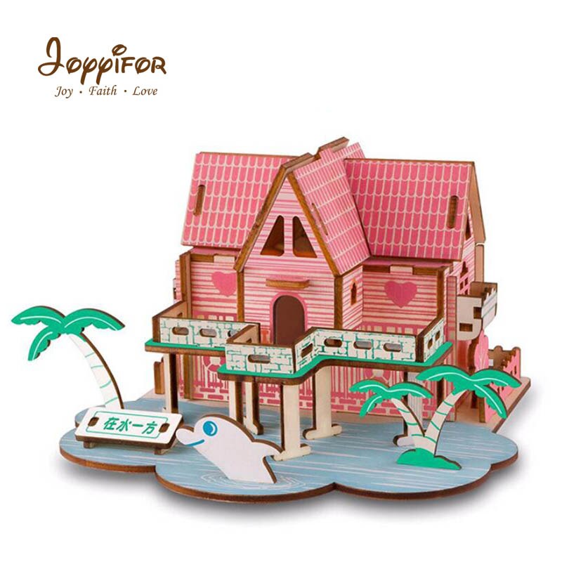 3D Mode Garden room Double storey House PuzzlesEducation Toy Model Building Wooden 3D Children's toy: Green