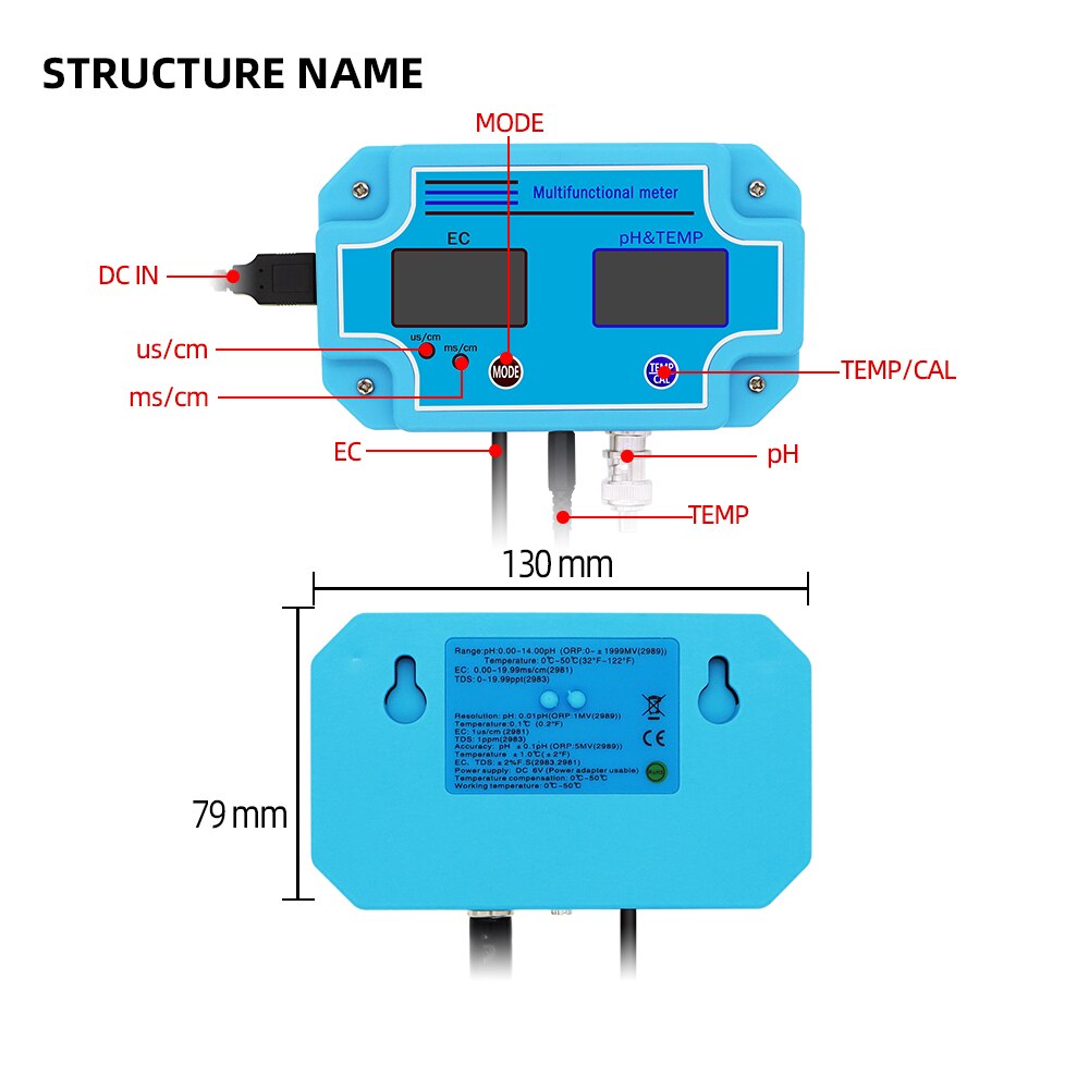 2 en 1 PH et EC mètre PH/EC-2981 testeur de LED numérique avec outil de surveillance de haute précision pour l'eau potable 30% de réduction