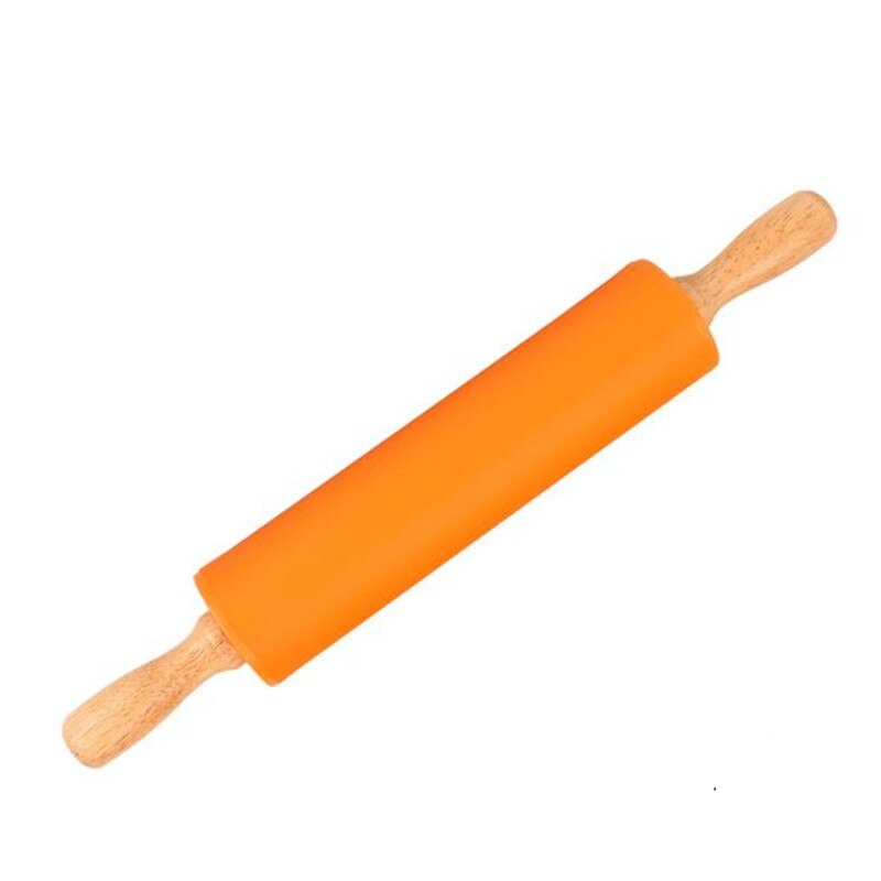 3 maten Siliconen Deegroller met Houten Handvat Gebak Meel Cake Deeg Patroon Roller Bakvormen Keuken Pastry Tool 4 Kleuren: Orange / 30X4CM
