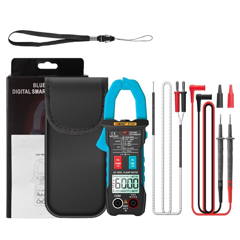 Digital Bluetooth Multimeter Clamp Meter 6000 Counts True RMS DC/AC Voltage Tester AC Current Hz Capacitance Ohm Tester: blue