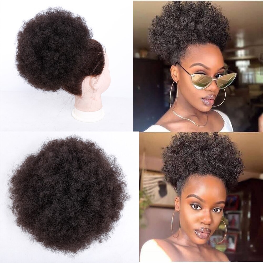 Kort afro lockigt ponnysvansklämma i hästsvans dragsko syntetiskt hår hun förlängning chignon amir hårstycken peruk