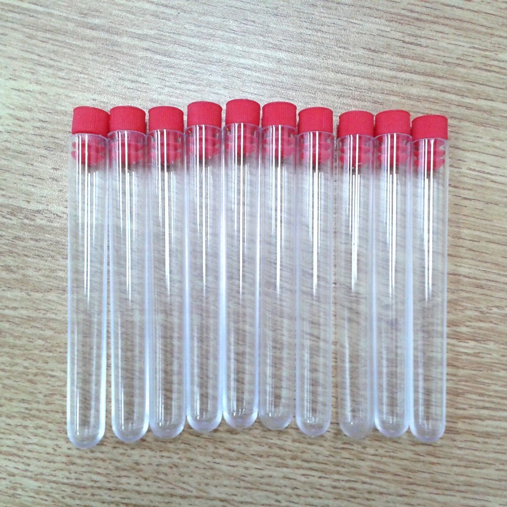 12x100mm Clear Plastic Reageerbuis met Red Cap, Pak van 20 stuks