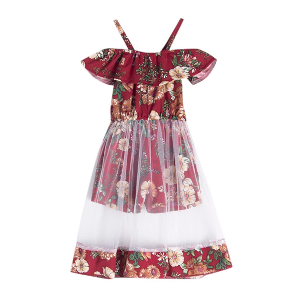 Toddler Kids Baby Girl Dress Flower Vest Floral Ruffle Mesh Dress Summer Baby Girl Clothes платье для девочки#GH: Red / 80