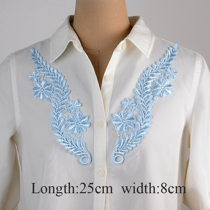 1 par hvid lilla blå blonder stof blomster motiver applikationer broderi sy patch kjole bluse tøj ornament: Blå