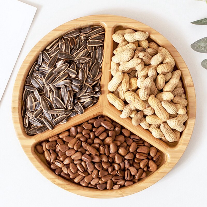 Wooden Round Fruit Tray Multi-Grid Platter European Style Home Decoration Snacks / Salad / Dried Fruit Platter