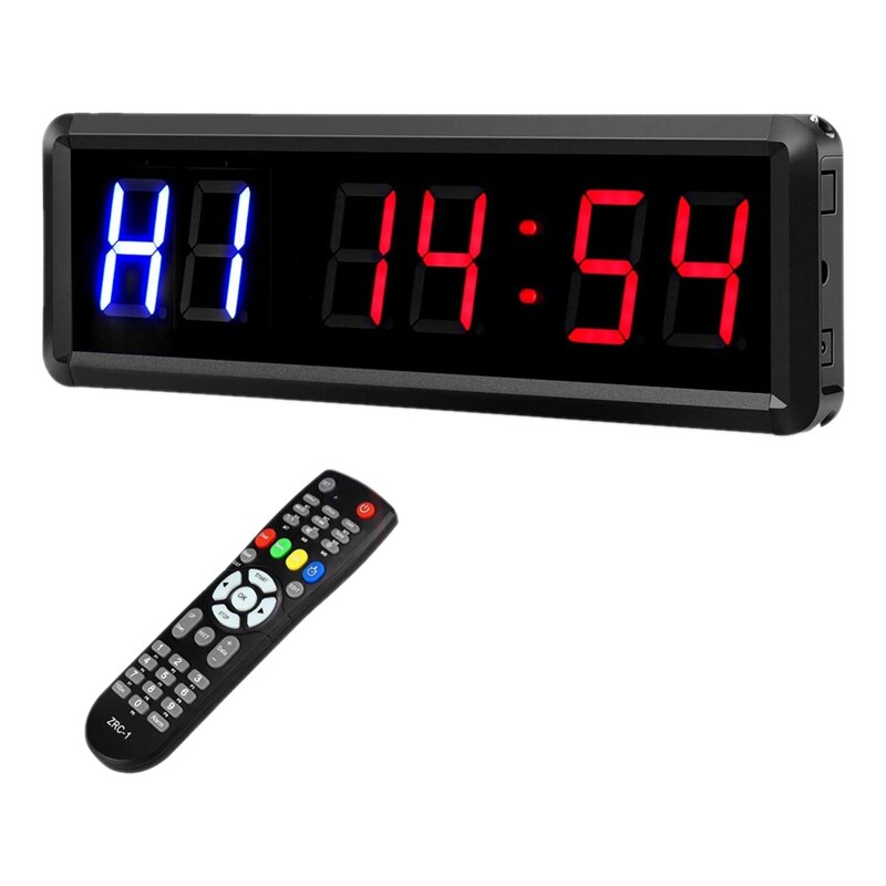 LED Interval 1.5Inch 6 Digits Gym Workout Timer Count Down Clock Stopwatch Timer with Remote for Home Fitness EU Plug: Default Title