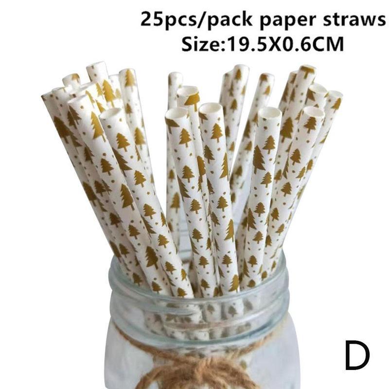 25 stücke Weihnachten Papier Strohhalme Weihnachten Baum Frohe Weihnachten Für Heimat Party Papier Neue Strohhalme Liefert Dekorationen Weihnachten Jahr I3Q1: D