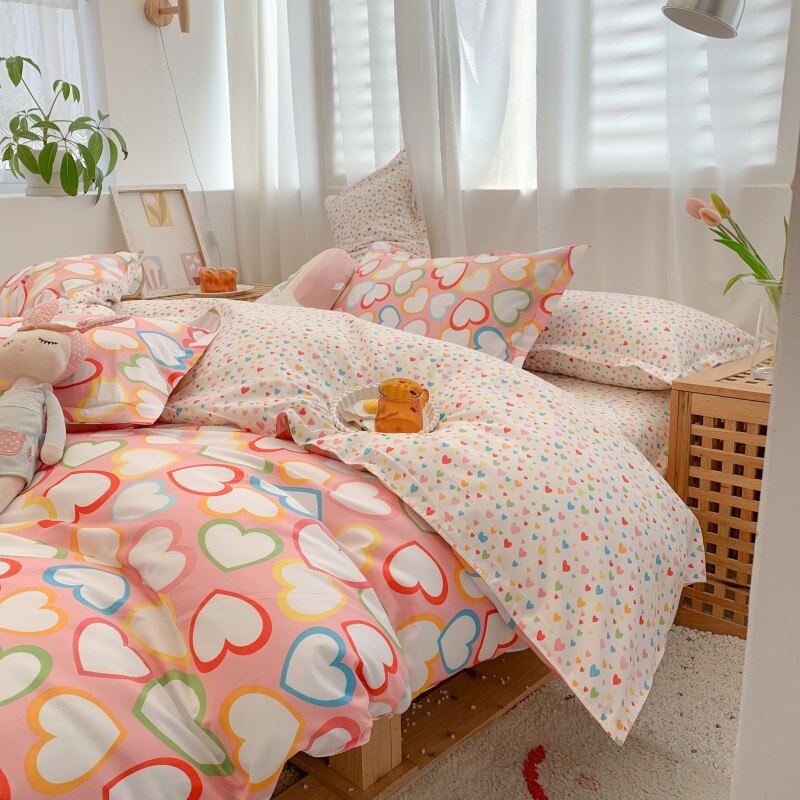 Meisje Beddengoed Set, Dekbedovertrek 200X230 Kussensloop 3 Stuks, beetje Liefde Patroon 200X200 Dekbed Cover, Oranje Kingsize Deken Cover