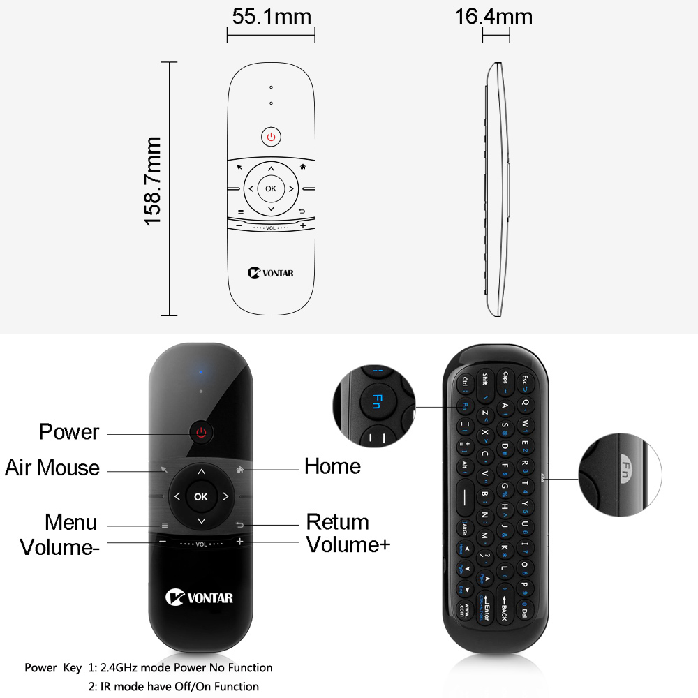 vontar 2.4G Wireless Mini Keyboard Air Mouse 057 English Russian For Windows Android TV Box Rechargeable same as W1 air mouse
