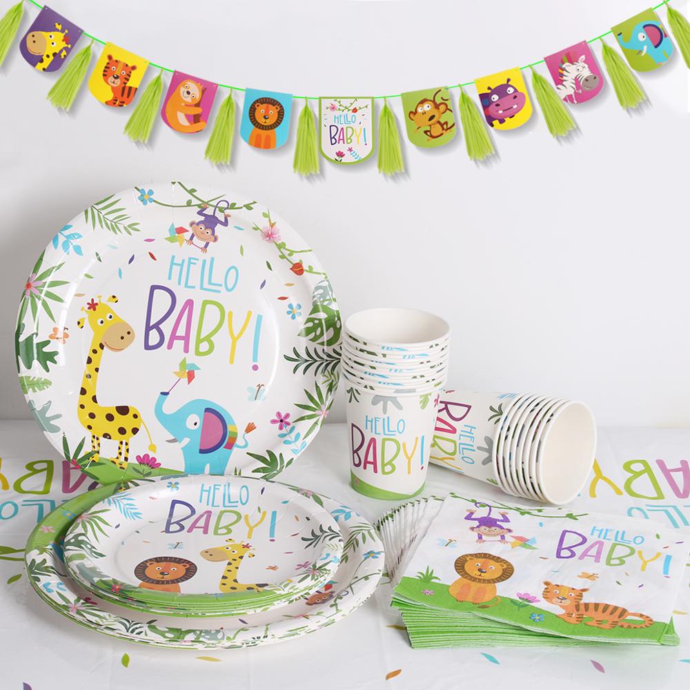 Huiran Woodland Wegwerp Servies Gelukkige Verjaardag Party Decor Kids Jungle Dier Borden Cups Safari Woodland Feestartikelen