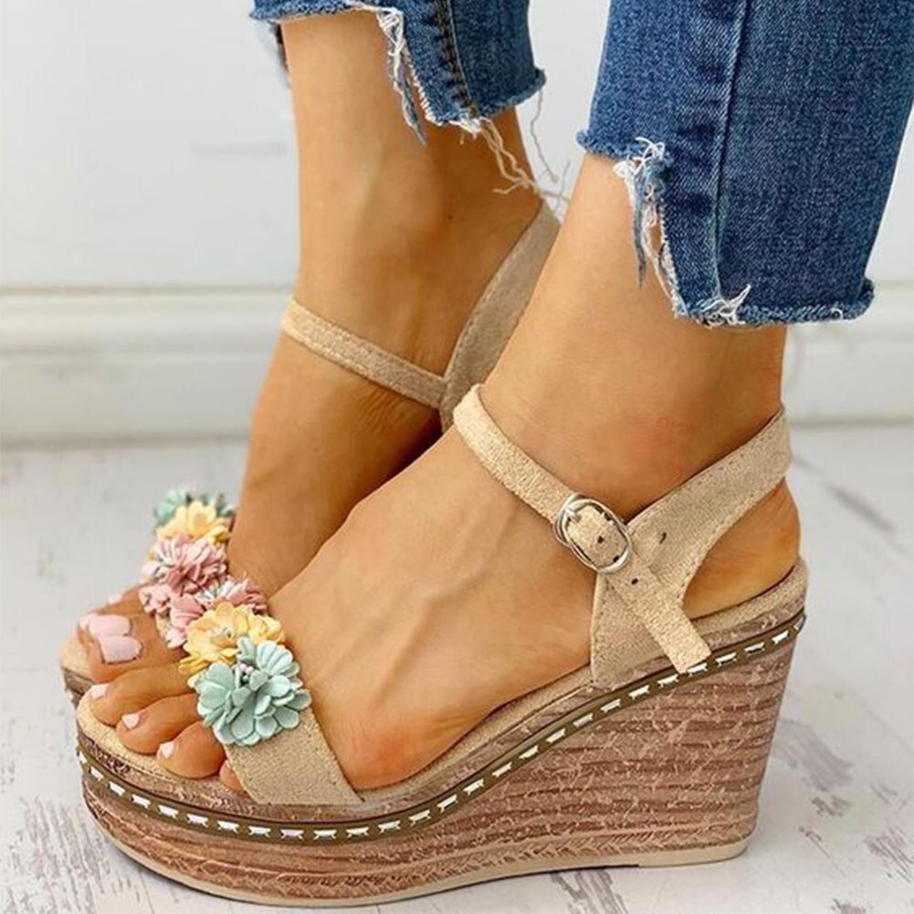 Karinluna Wiggen Hoge Hakken Leisure Bloemen Comfortabele Platform Zomer Sandalen Vrouwen Schoenen Vrouwelijke