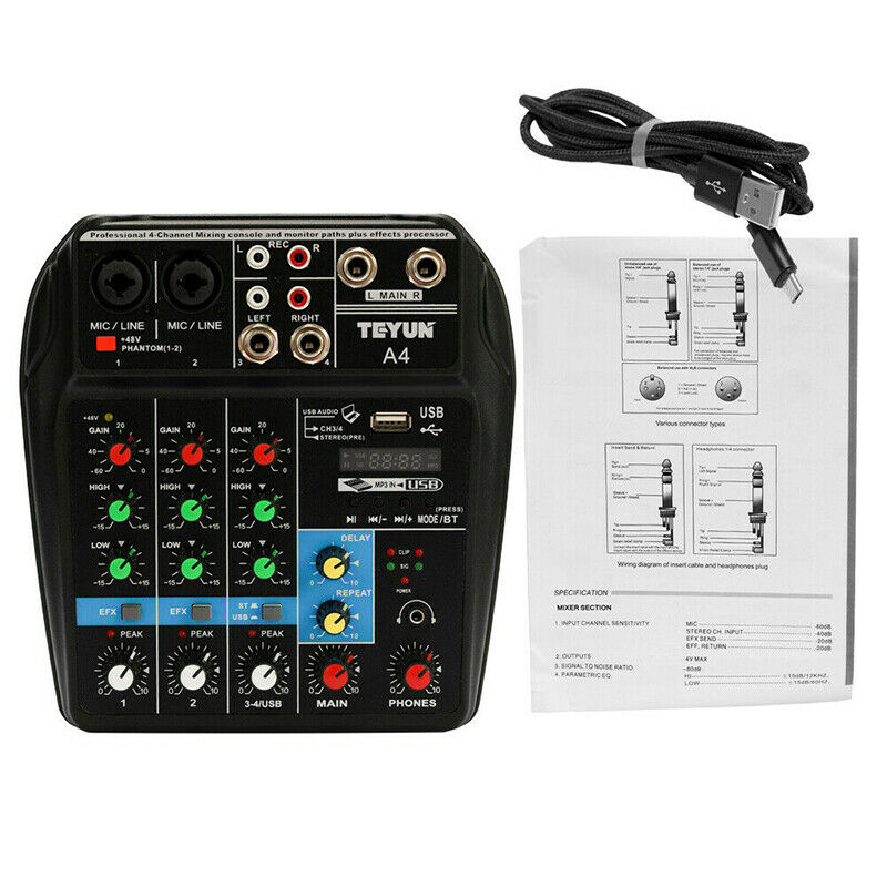 TU04 Bt Sound Mixing Console Usb Audio Mixer Met Aux Paths Plus Effecten 48V Phantom Voor Familie Ktv Liedjes geluidsopname