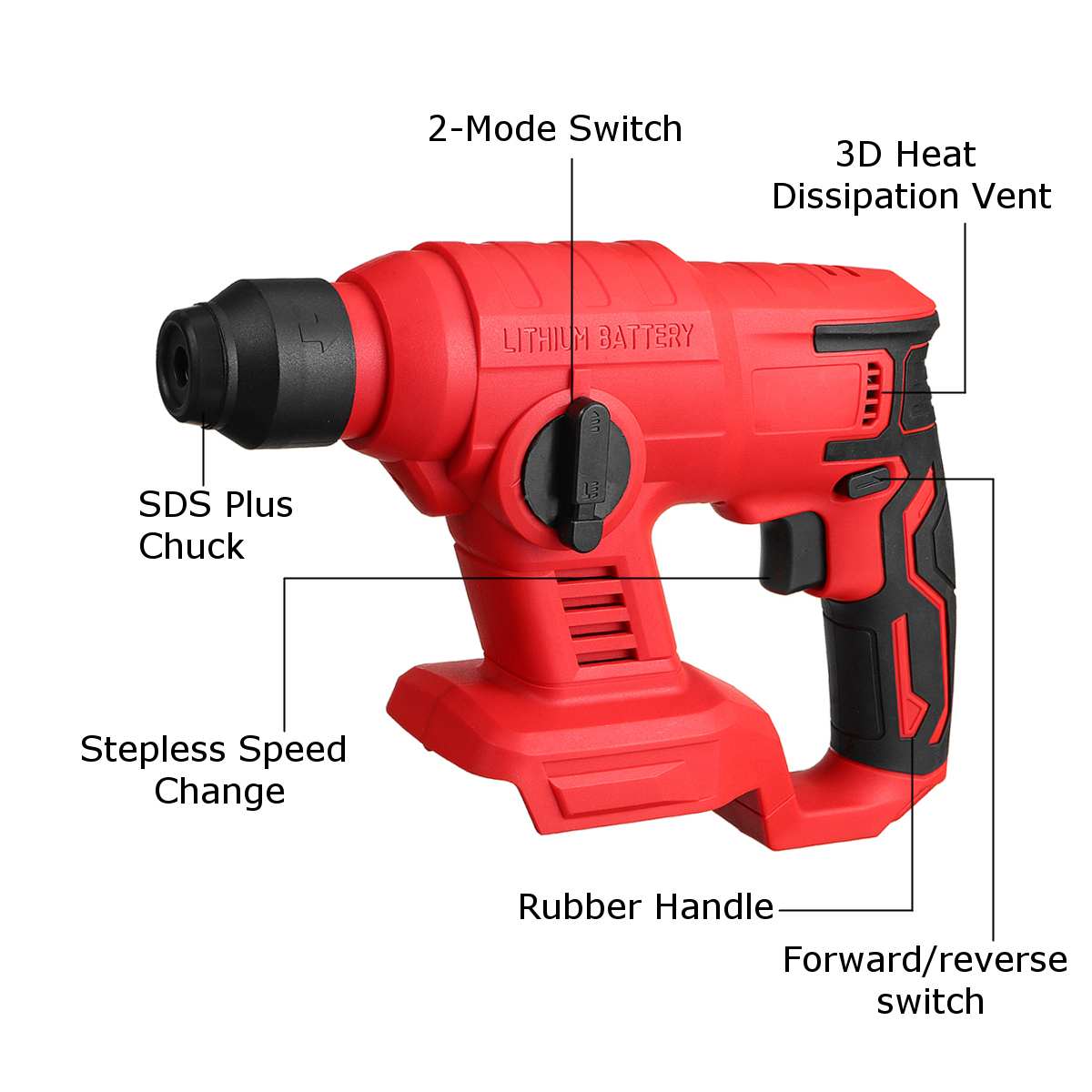 Perceuse à percussion rotative, perceuse à percussion électrique sans fil, rechargeable, sans batterie ni étui, 18V