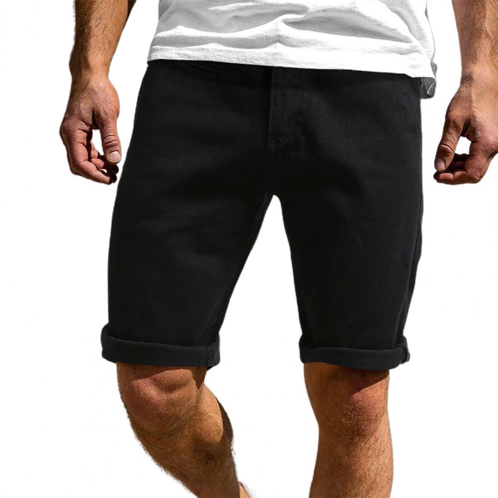 Men Denim Shorts Zipper closure multi-pocket Solid Color Knee Length Summer Mid Rise Loose Shorts Party Streetwear jeans: Black / XL