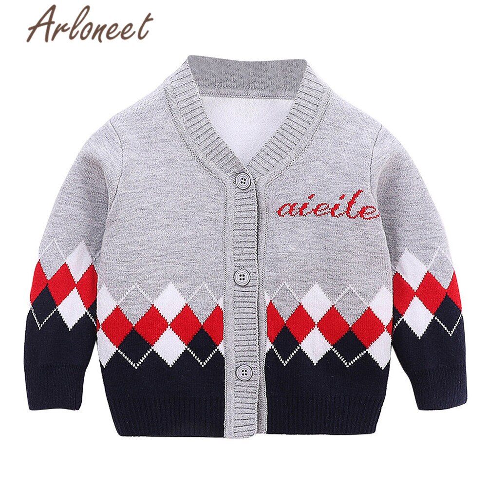 ARLONEET Cotton Coat Newborn Baby Girls Sweater Knit Letter Print Button Outerwear Baby Button Outerwear Winter Boys Jacket