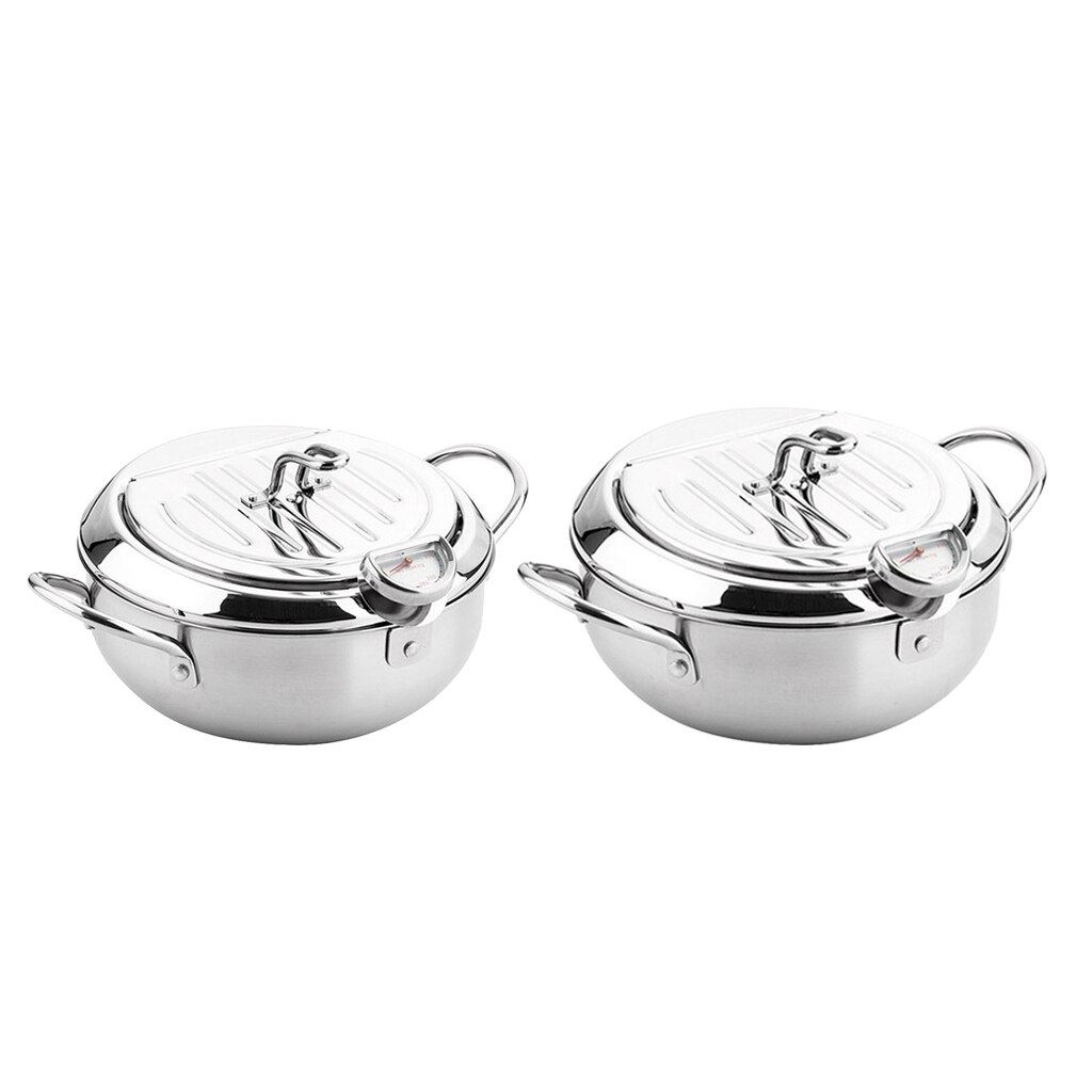 Deep Frying Pan with thermometer Japanese Tempura Fryer Pot Drainage Frying Pan
