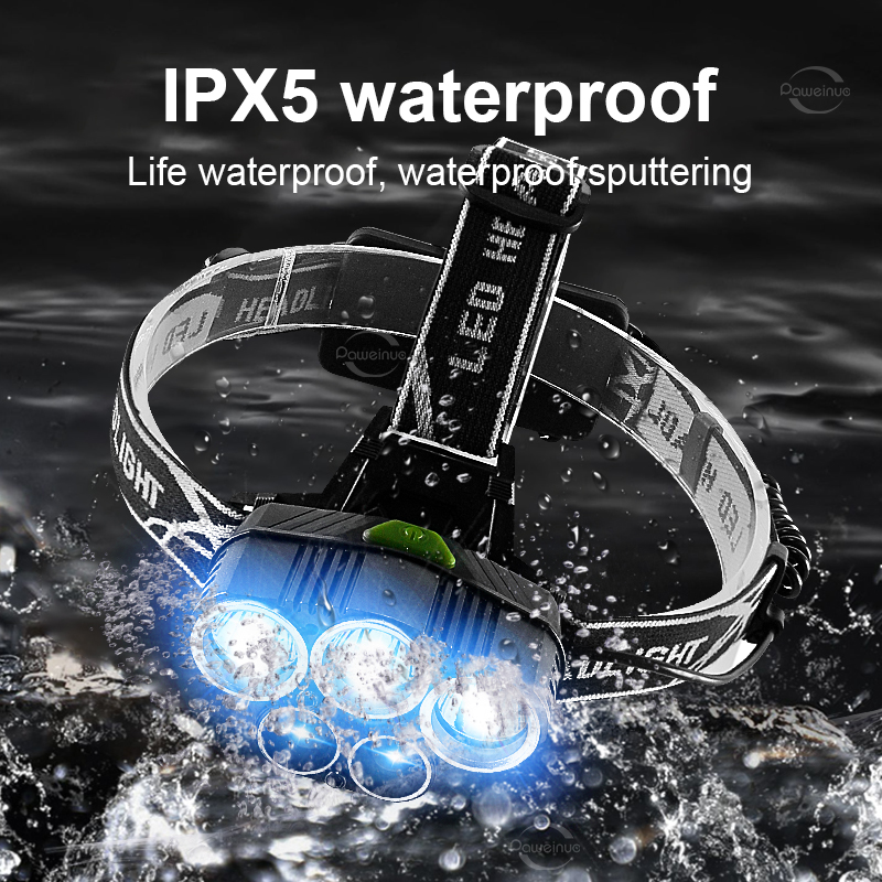 5 Lights Headlights LED Rechargeable Headlamp Ultra Power Head Flahslight Outdoor Waterproof Head Lamp 18650 Battery Head Lights