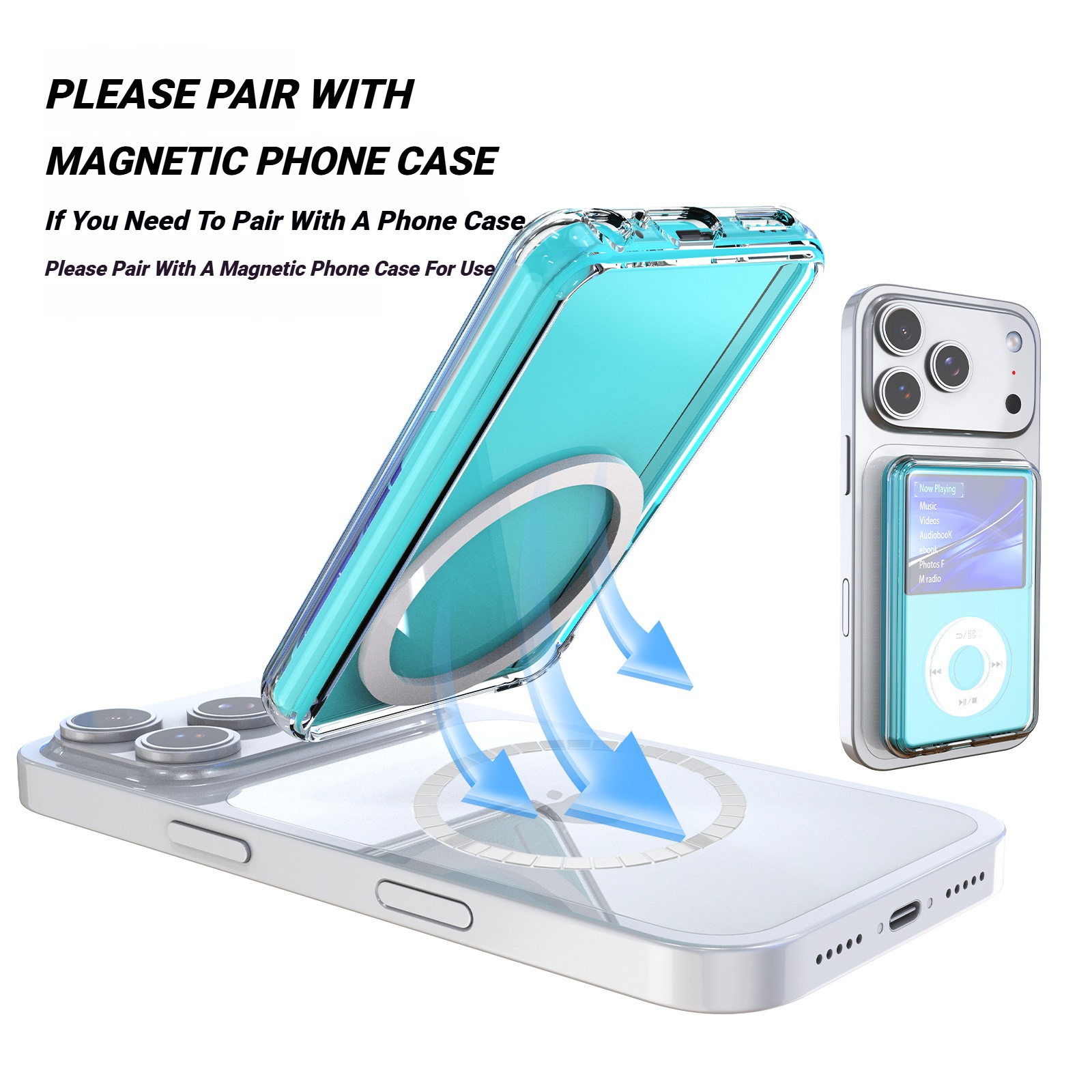 For INNIOASIS Y1 Magnetic Ultra-Thin Clear TPU Case Portable MP3 Player Cover Supports MagSafe Charging