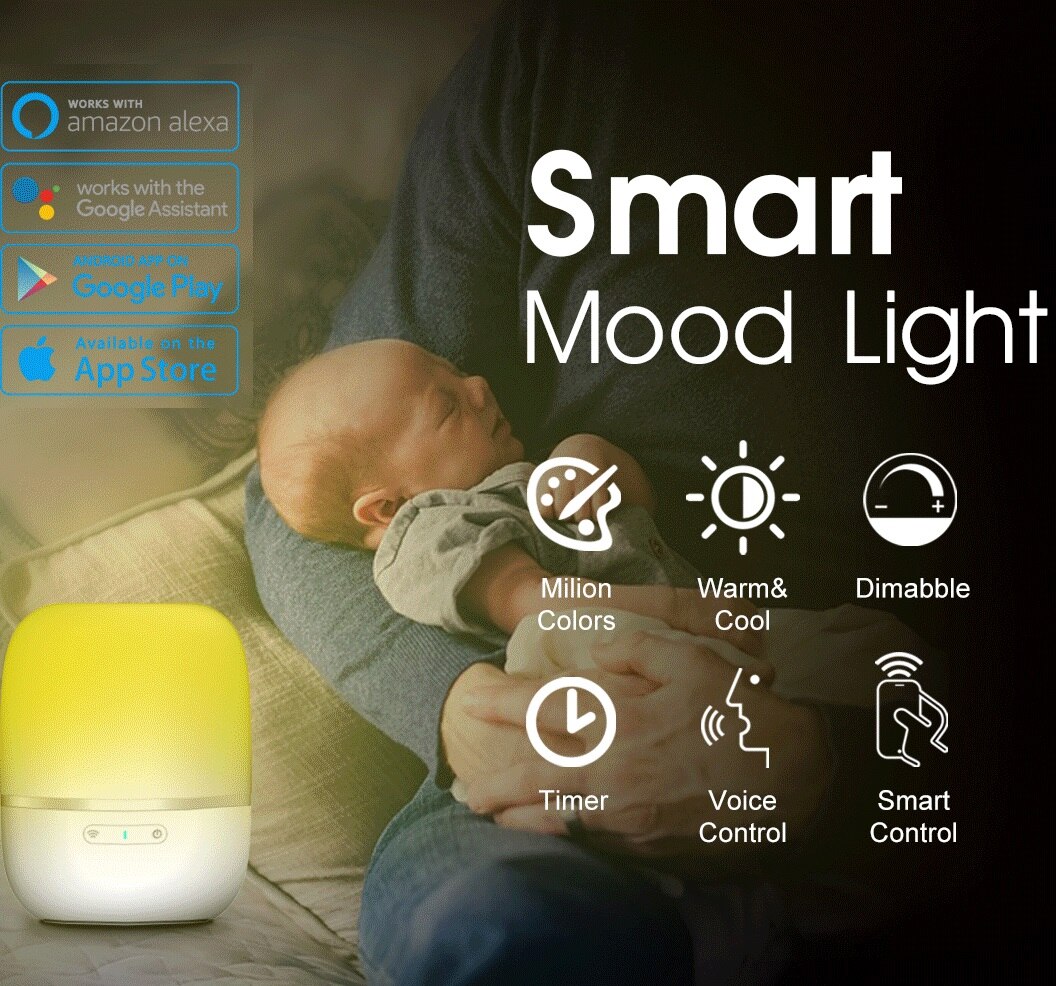 Lampe LED d&#39;ambiance colorée, sans fil, wi-fi, intelligente et Portable, idéal pour un bureau ou une Table