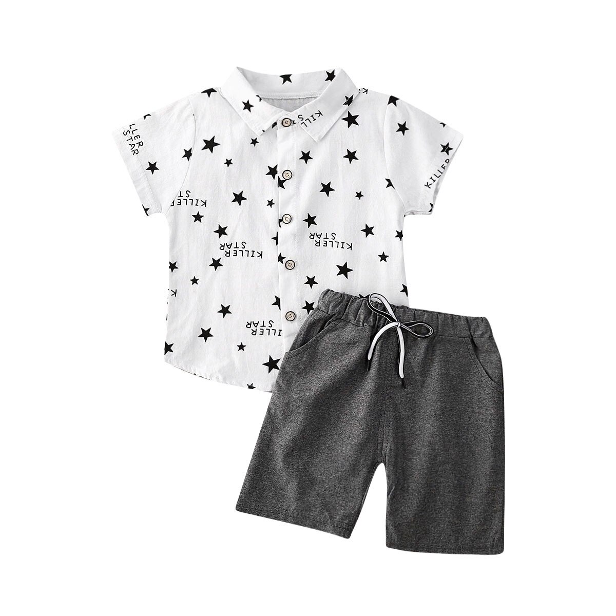 6M-3Y Toddler Infant Kid Boys Star Print Short Sleeve Tops T-Shirt Shorts Pants Gentleman Suit Baby Clothes Outfits 2Pcs Set: White / 18M