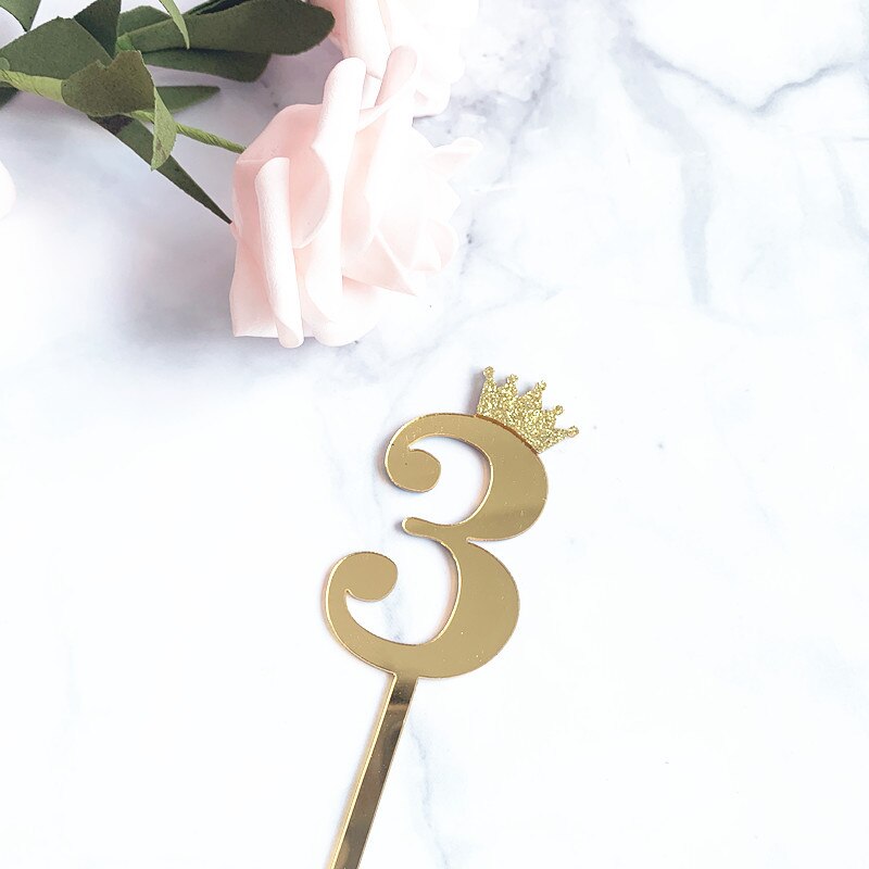Acrylic Glitter Crown Numbers Happy Birthday Cake Topper Wedding Cake Toppers Birthday Cakes Baby Shower Cupcake Toppers: Gold3