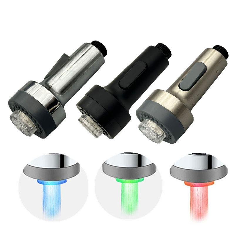 Keuken Kraan Pull Down Sproeikop Met Led Verlichting, 3-Functie Spoelbak Spuitmond, Geschikt Voor Gootsteen Kraan