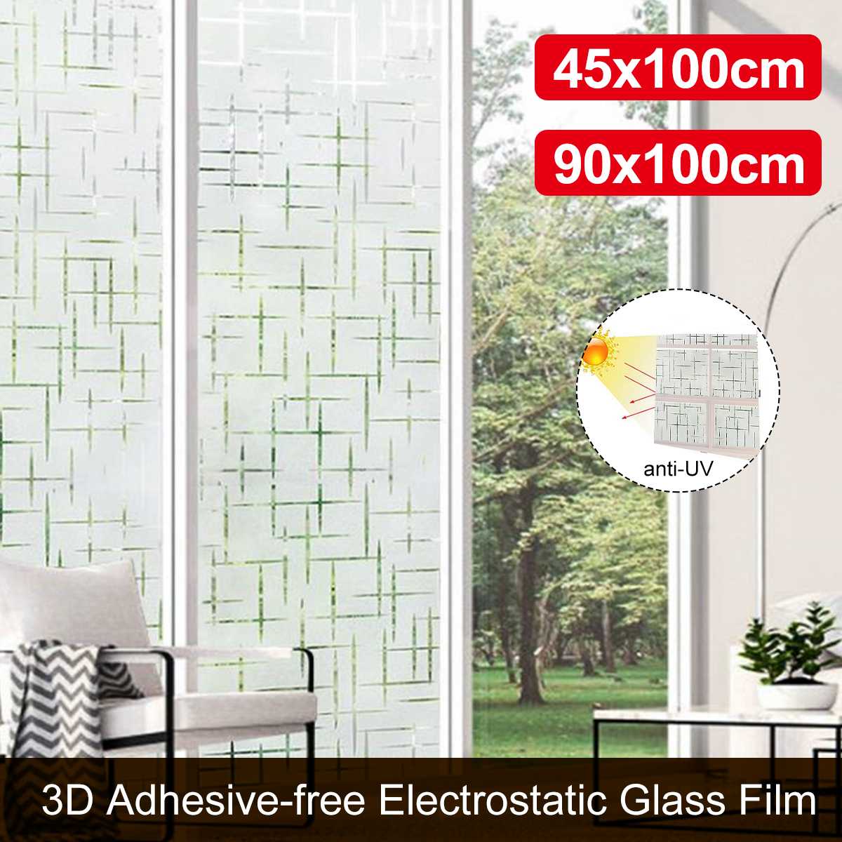 45 x 100cm/90 x 100cm 3d raam privacyfolie kleefvrije elektrostatische glasfolie geluidsreductie anti-uv glasfolie decor