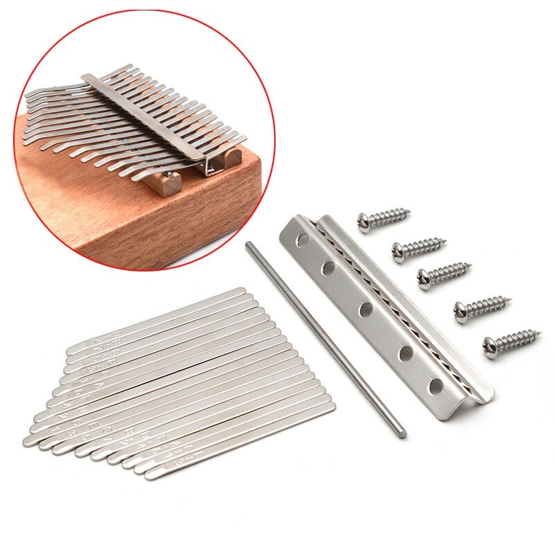 Piano pulgar Juego de llaves puente silla y 17 teclas de acero inoxidable para Piano de pulgar Kalimba DIY piezas de repuesto