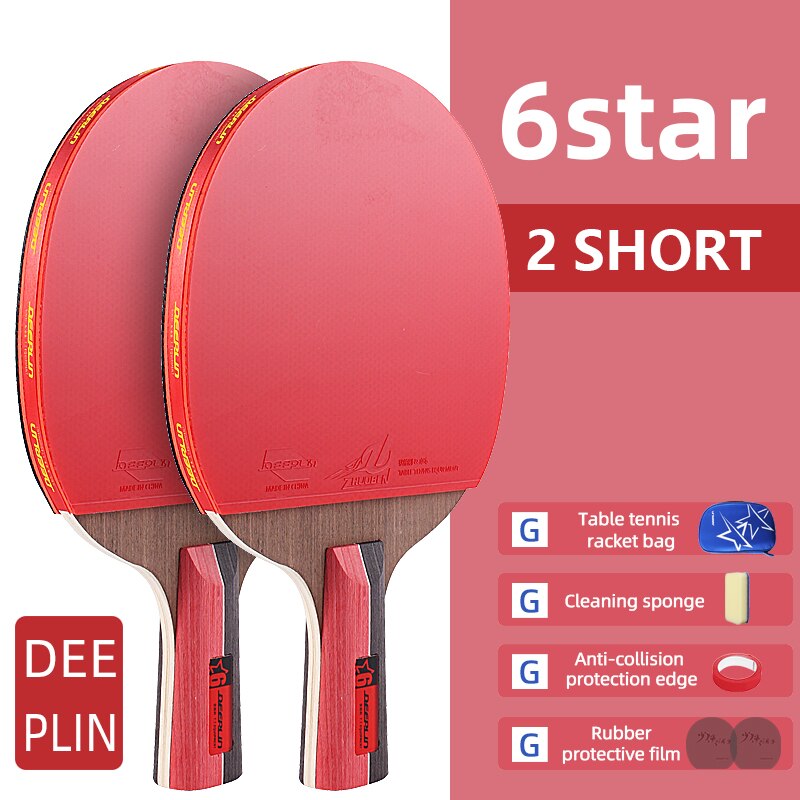 Ping Pong Rackets Short Long Handle Carbon Blade Rubber With Double Face Pimples In Tennis Table Racket With Case: 6 star 2 short