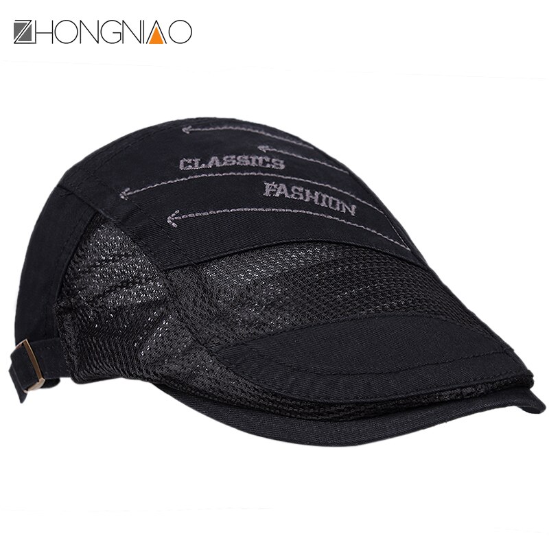 men's hat golf hat newsboy flat cap cotton hat summer sunscreen breathable mesh cap driving: Black