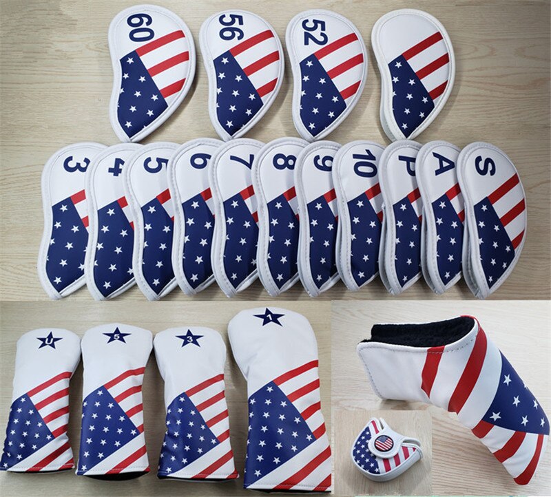 USA Stars Golf Club Head Cover For Driver Fairway Woods #3 #5 Hybrid UT Irons Putter Complete Set PU Golf Headcovers