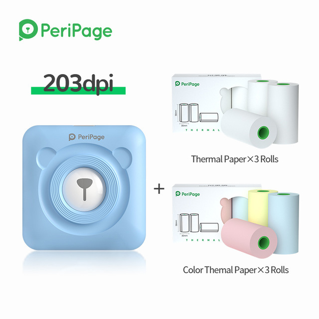 PeriPage – Mini-imprimante thermique Portable pour photos et reçus, 203dpi, Bluetooth sans fil, A6: Blue 6 Paper