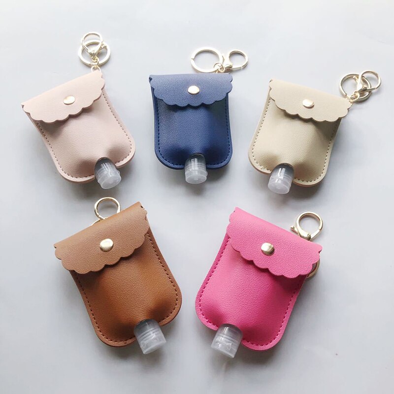 60Ml Reizen Lekvrije Leather Case Sleutelhanger Tas Hervulbare Lege Fles Voor Handdesinfecterend Bag Met Key Ringen Hanger fles