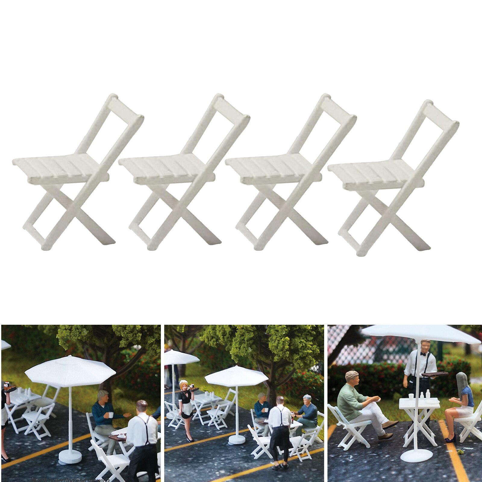 4 Pieces 1/64 Hand Painted Model Resin Chairs Street Layout Diorama Accs