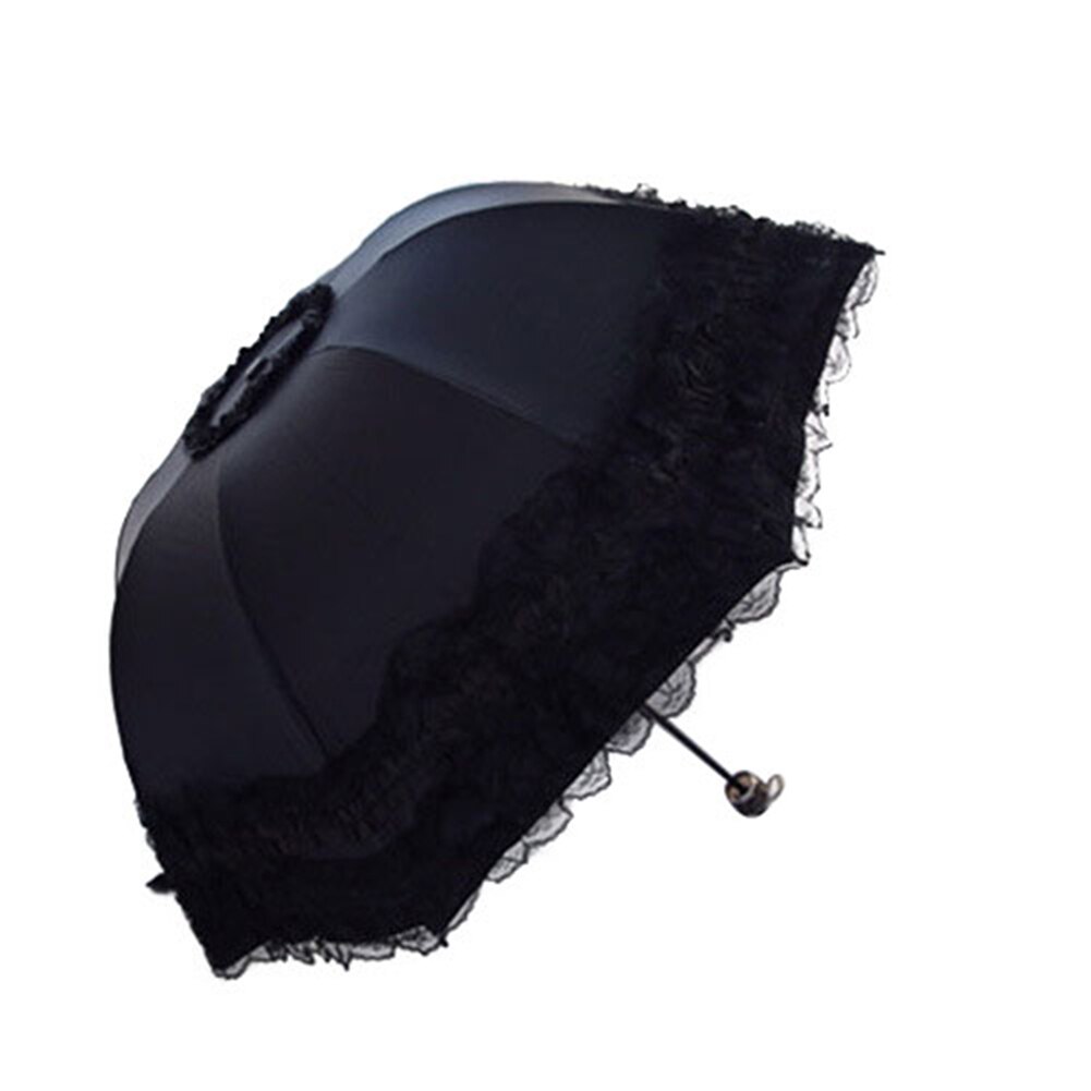 Rendas guarda-chuva de natal sol guarda-chuva feminino guarda-sol ultra leve dobrável uv con proteccion solar sombrillas: Preto