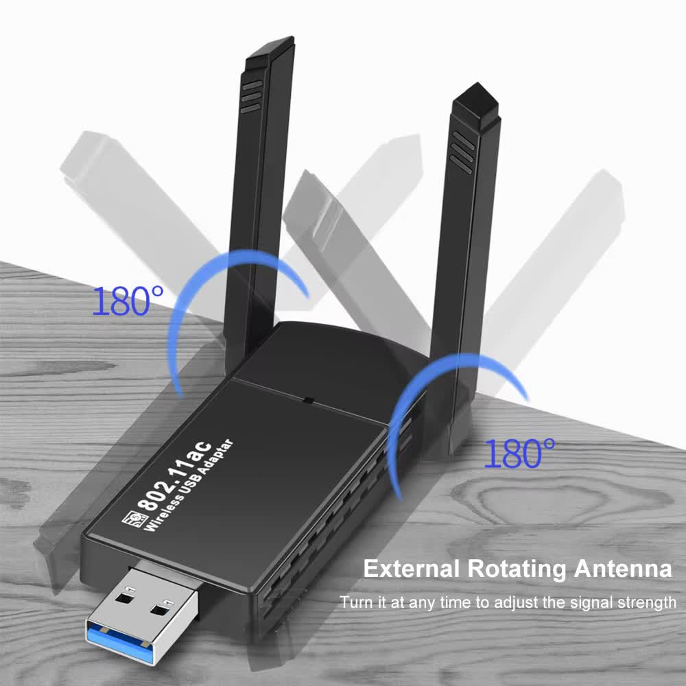 Adaptador WiFi USB de 1300Mbps Dongle 2 en 1 de doble banda 2,4G y 5GHz WiFi 5 receptor inalámbrico de red DRIVER GRATIS