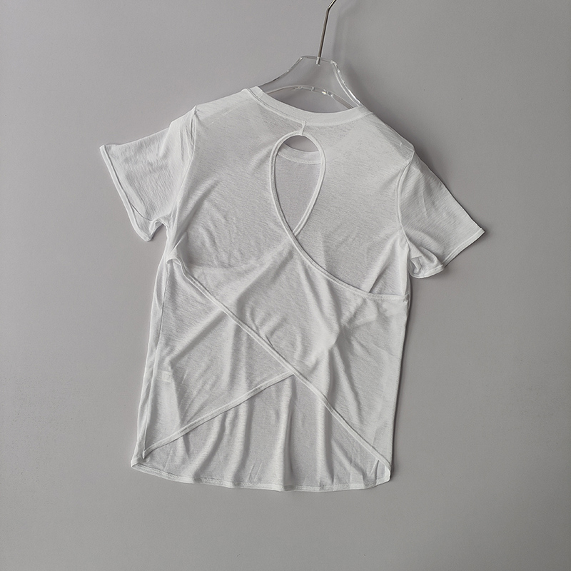 Yoga Kurzarm-oben für Damen Ich bin Sommer T-Shirt Ausbildung Schnelltrocknende Fitnessweste Pilates schlank passen schlank Shirt oben Kleidung: L / Weiß