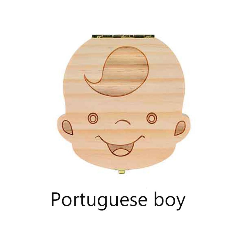 Tand Doos Portugue/Spaans/Engels/Nederlands/Frans/Russisch/Italiaans Hout Tand Doos Organizer Save melk Tanden Hout Opslag Tanden: Portuguese boy