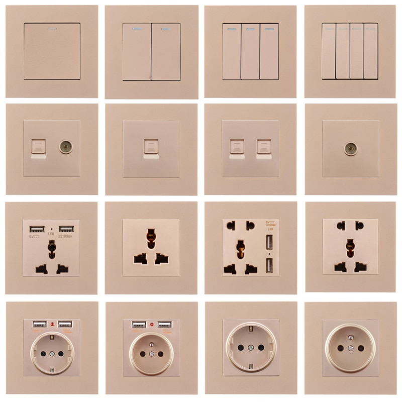 Atlectric 1 2 3 4 Gang ON/OFF EU FR Power Socket Button Power Switch 86 Type Dual Triple Quadruple Socket PC Panel With USB Port