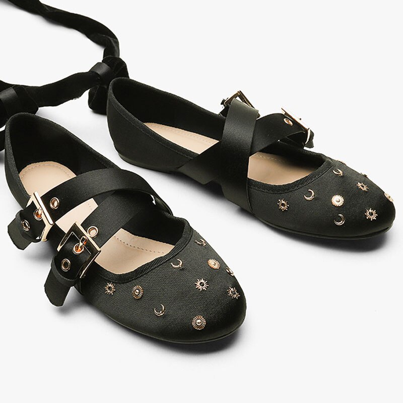 Teahoo enkelband dames ballerina's kruis 2 gesp band dames casual zachte ballerina's enkele schoenen muje