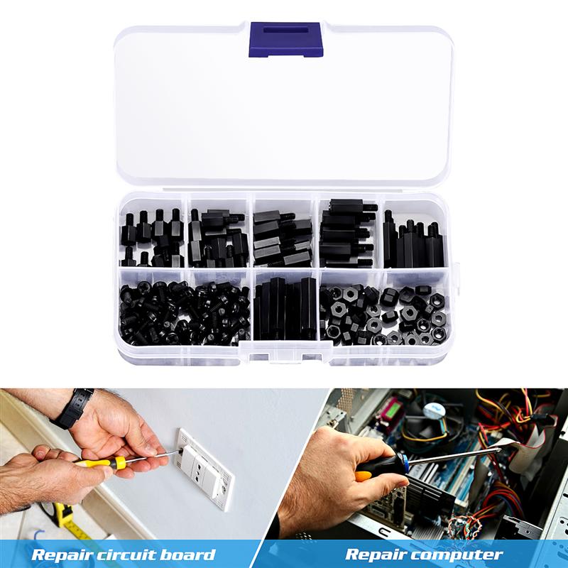 ROSENICE 180 stücke M3 Nylon verhexen Abstandshalter Schrauben Muttern Abstandsbolzen Schwarz Platine Abstandsbolzen Montage Hardware- Abstandshalter Sortiment