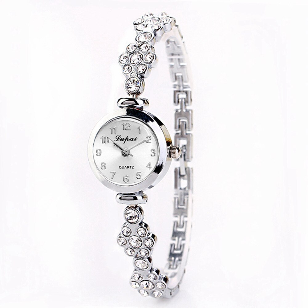 Dames Horloges Luxe Mode Quartz Vrouwen Horloge Bangle Horloge Met Volledige Crystal Diamond Sieraden Armband reloj mujer L58: Zilver
