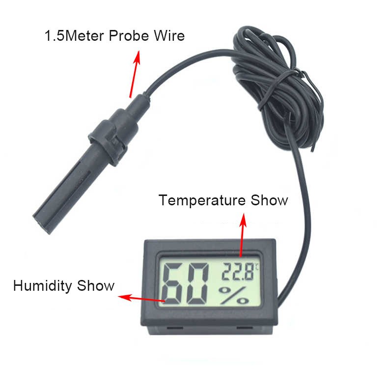 Mini praktisk digital lcd hygrotermograf med sensor hygrometer termometer biavl bistade langstroth dadant bikube: Sort