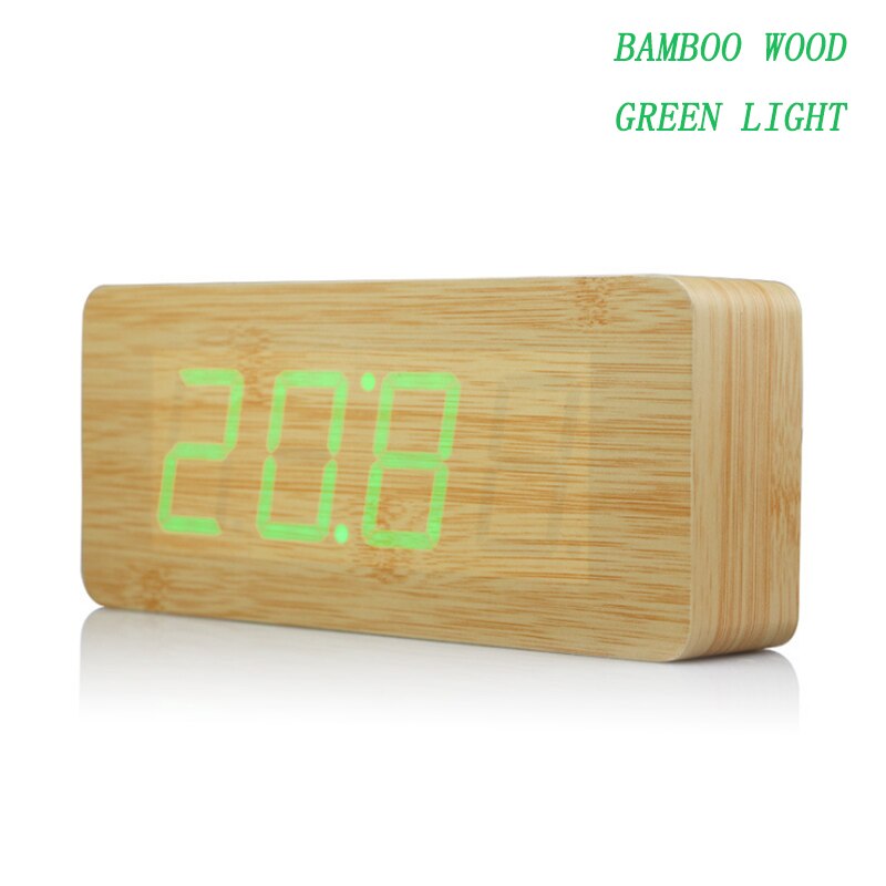 Grote houten klok ongebruikelijke led digitale houten wekker despertador geluid gecontroleerd elektronische klok desktop 21*9*5cm: Bamboe hout groen