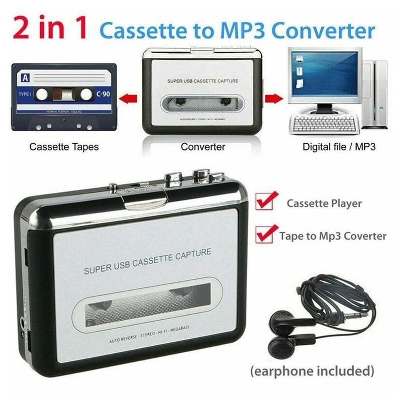 Walkman USB para reproductor de Cassette, convertidor de Audio y música a Mp3, conversor multifuncional