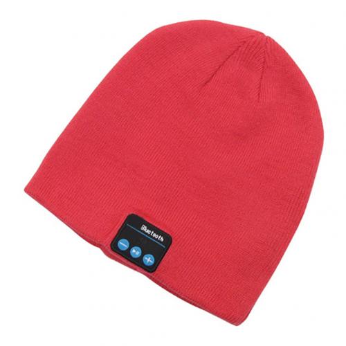 Draadloze bluetooth-muts, gebreide fluwelen wintermuts met ruitjesmotief, magische warme slimme muts, draadloze unisex muts met koptelefoon: Watermeloen rood