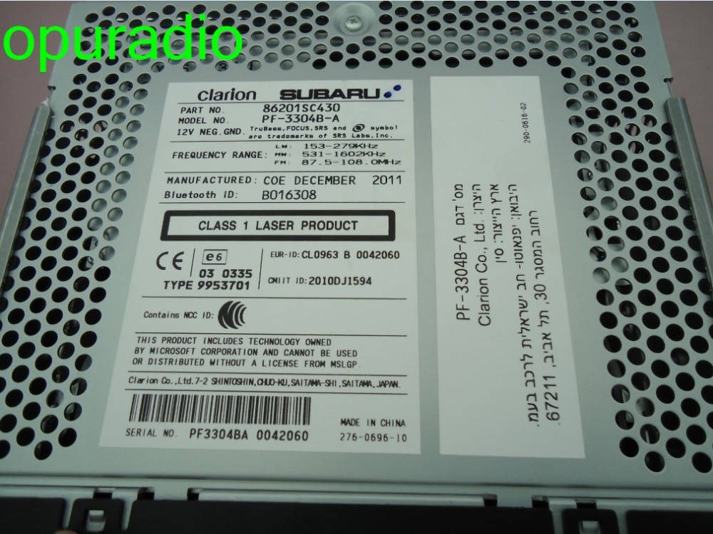 86201SC430 Clarion CD player PF-3304B-A for Forester OEM car radio WMA MP3 USB Bluetooth Tuner
